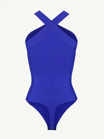 CurvyPower | UK bodysuit Halter Neck Criss-Cross Seamless Shaper Bodysuit