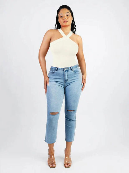 CurvyPower | UK bodysuit Halter Neck Criss-Cross Seamless Shaper Bodysuit
