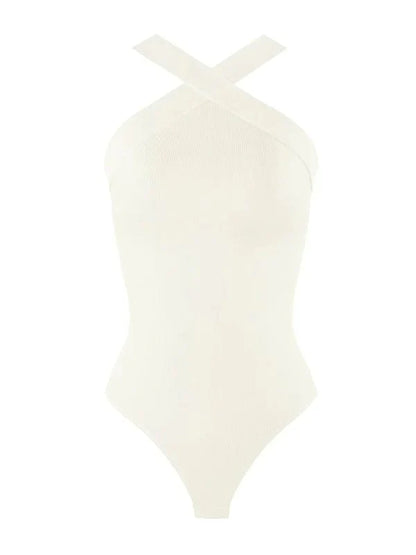 CurvyPower | UK bodysuit Halter Neck Criss-Cross Seamless Shaper Bodysuit