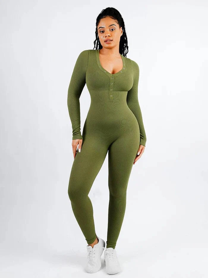 CurvyPower | UK bodysuit Light Green / XS/S Full Body Deep V High Elastic Shaping Bodysuit