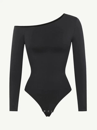 CurvyPower | UK bodysuit Long Sleeve and Diagonal Neck Compression Shapewear Thong  Bodysuit