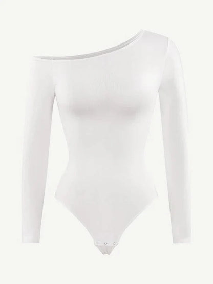 CurvyPower | UK bodysuit Long Sleeve and Diagonal Neck Compression Shapewear Thong  Bodysuit