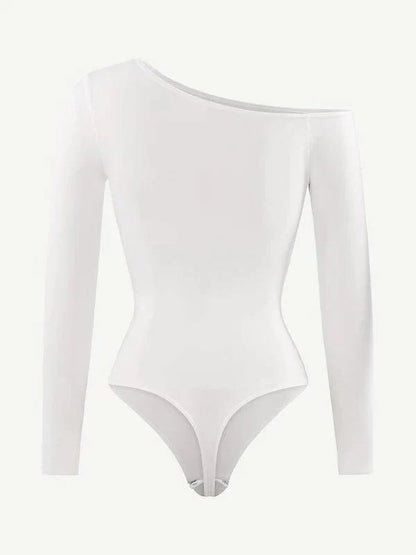 CurvyPower | UK bodysuit Long Sleeve and Diagonal Neck Compression Shapewear Thong  Bodysuit