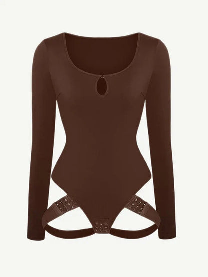 CurvyPower | UK bodysuit Long Sleeve Scoop Neck Shaping Thong Bodysuit