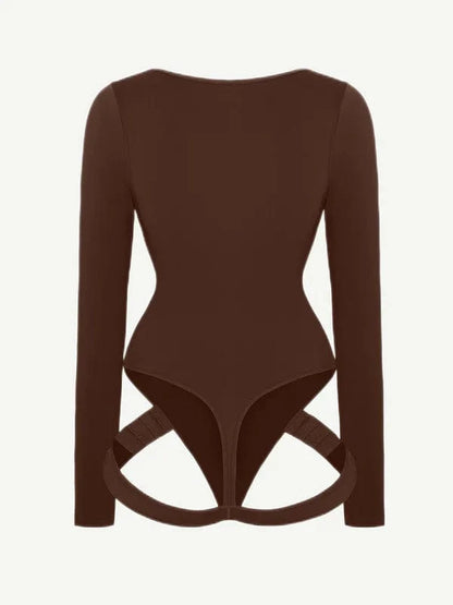 CurvyPower | UK bodysuit Long Sleeve Scoop Neck Shaping Thong Bodysuit
