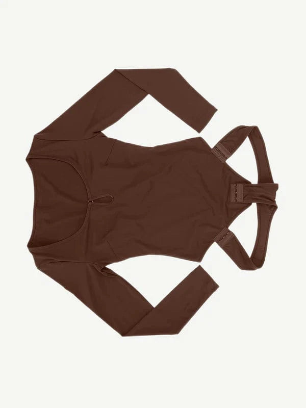 CurvyPower | UK bodysuit Long Sleeve Scoop Neck Shaping Thong Bodysuit