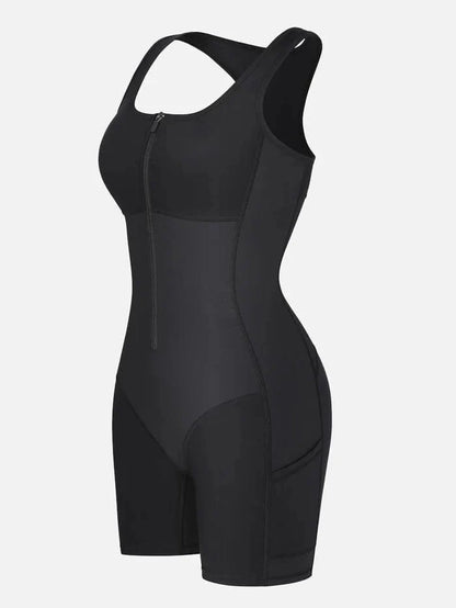 CurvyPower | UK bodysuit One Piece Shaping Bodysuit with Front Zipper and Side Pockets
