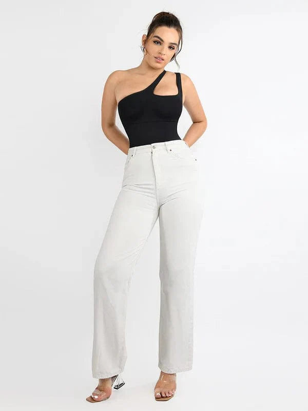 CurvyPower | UK bodysuit One Shoulder Compression Shapewear Thong Bodysuit