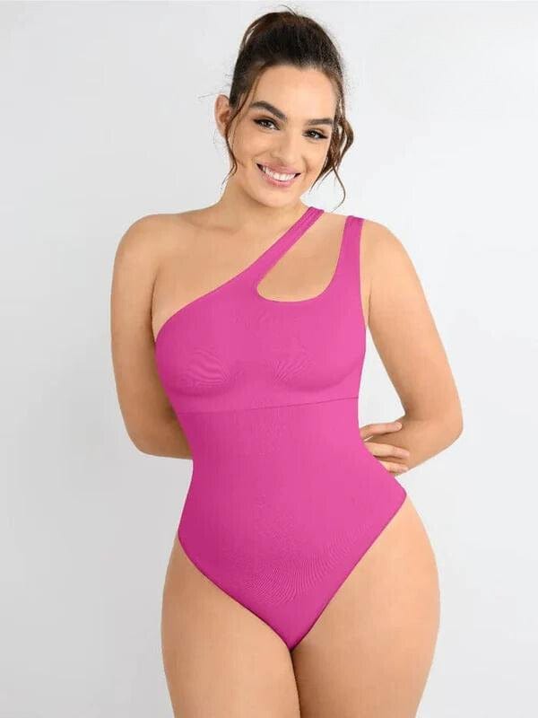 CurvyPower | UK bodysuit Pink / XS/S One Shoulder Compression Shapewear Thong Bodysuit