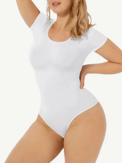 CurvyPower | UK bodysuit Short Sleeve Round Neck One Piece Thong Shapewear Bodysuit