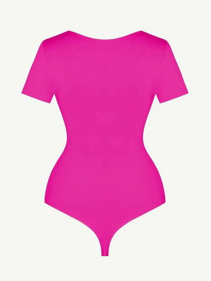 CurvyPower | UK bodysuit Short Sleeve Round Neck One Piece Thong Shapewear Bodysuit