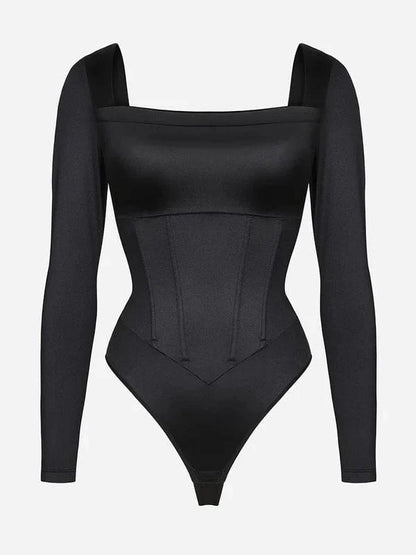 CurvyPower | UK bodysuit Square Neck Shapewear Tummy Control Bodysuit with Removable Pads