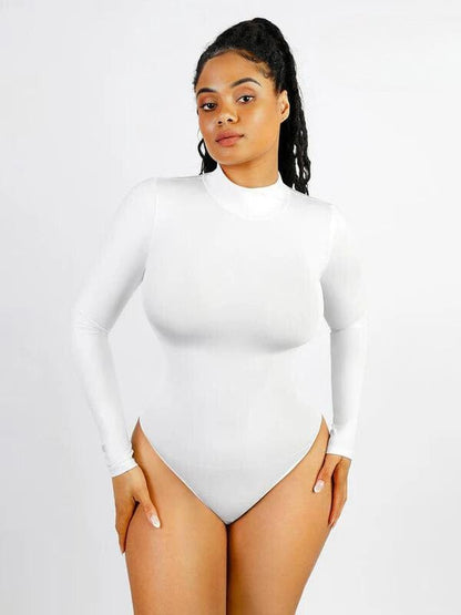 CurvyPower | UK bodysuit White / XS/S Long Sleeve Shapewear Turtle Neck Compression Bodysuit