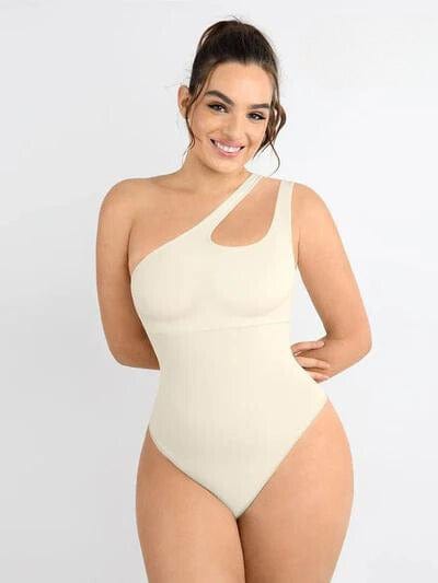 CurvyPower | UK bodysuit White / XS/S One Shoulder Compression Shapewear Thong Bodysuit