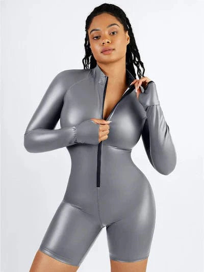 CurvyPower | UK Jumpsuit Long Sleeve Shaping Sauna Suit with Front Zipper