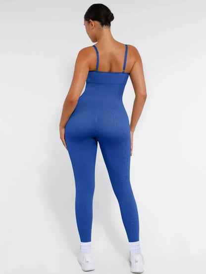 CurvyPower | UK Jumpsuit Ribbed Plus Size Bodycon Jumpsuits Shaper with Removable Pads