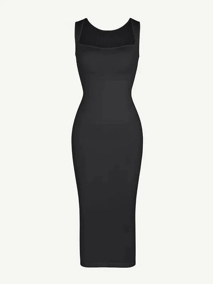CurvyPower | UK Midi Dress Midi Sleeveless Square Neck Built Bra Shapewear Dress