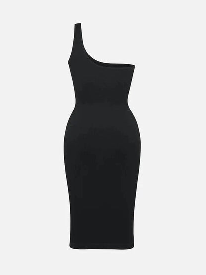 CurvyPower | UK Midi Dress Summer One Shoulder Tight Bodycon Midi Dress With Built In Bra
