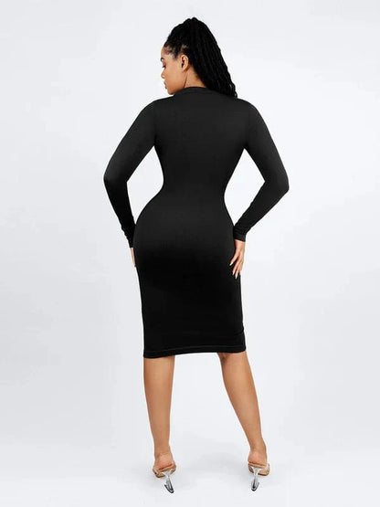 CurvyPower | UK Shirt Dress Tummy Control Retro Long Sleeve Shapewear Shirt Dress