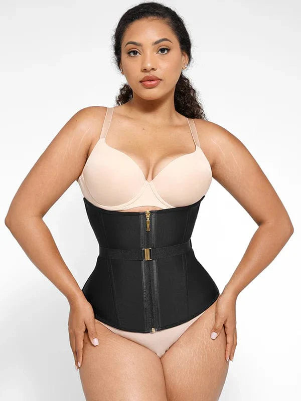 CurvyPower | UK Waist Trainer Black / S Steel-Boned Waist Trainer Shapewear with Fan Lacing and Adjustable Front Buckle