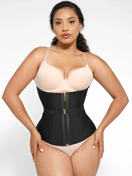 CurvyPower | UK Waist Trainer Black / S Steel-Boned Waist Trainer Shapewear with Fan Lacing and Adjustable Front Buckle