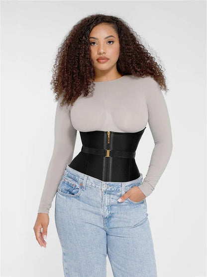 CurvyPower | UK Waist Trainer Steel-Boned Waist Trainer Shapewear with Fan Lacing and Adjustable Front Buckle