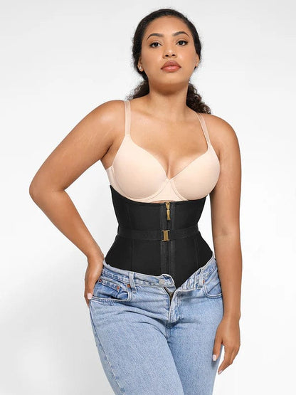CurvyPower | UK Waist Trainer Steel-Boned Waist Trainer Shapewear with Fan Lacing and Adjustable Front Buckle